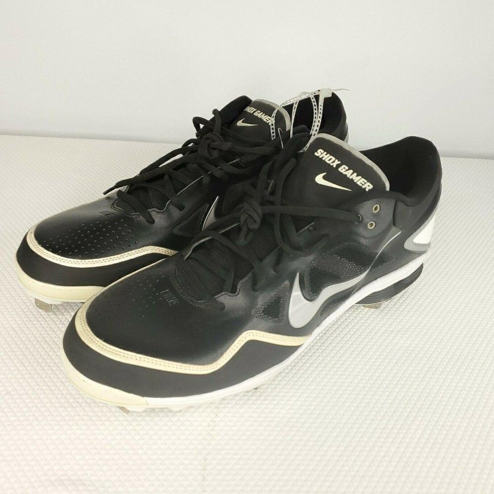 New Nike Shox Gamer Baseball Cleats Metal Blk/Wte/Slvr 467984 011 Size 15